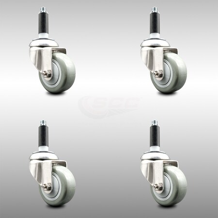 Service Caster 3 Inch 316SS Gray Polyurethane Swivel 3/4 Inch Expanding Stem Caster Set SCC SCC-SS316EX20S314-PPUB-34-4